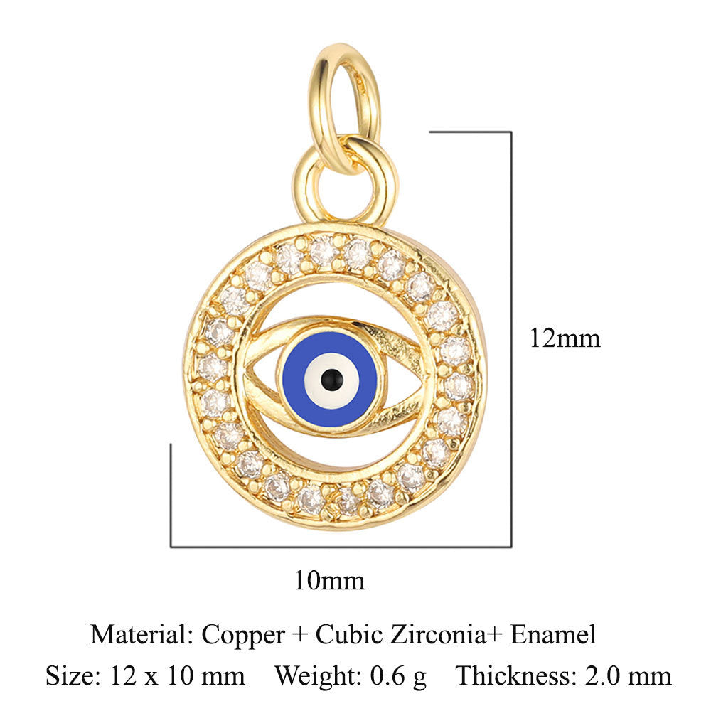 Colgante de cobre y circonita con forma de ojo del diablo y siete cuentas 