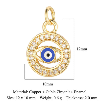 Colgante de cobre y circonita con forma de ojo del diablo y siete cuentas 