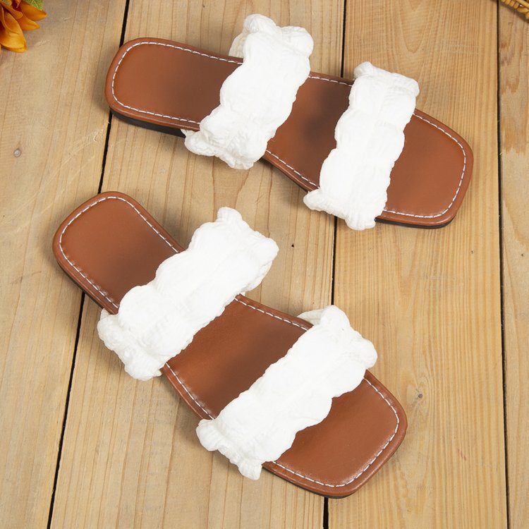 Solid color cloth flat bottom rubber flat heel slippers