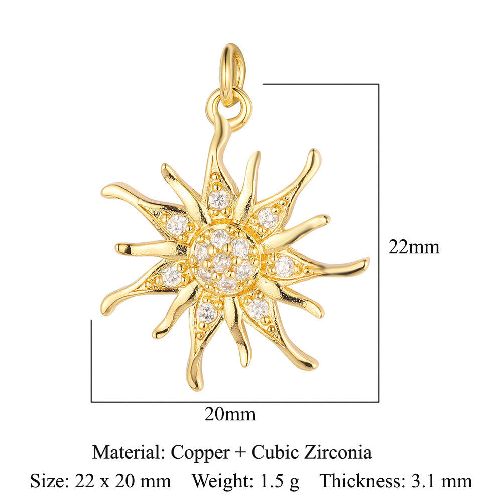 Colgante de cobre y circonita con forma de estrella y sol 