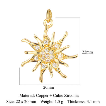 Colgante de cobre y circonita con forma de estrella y sol 