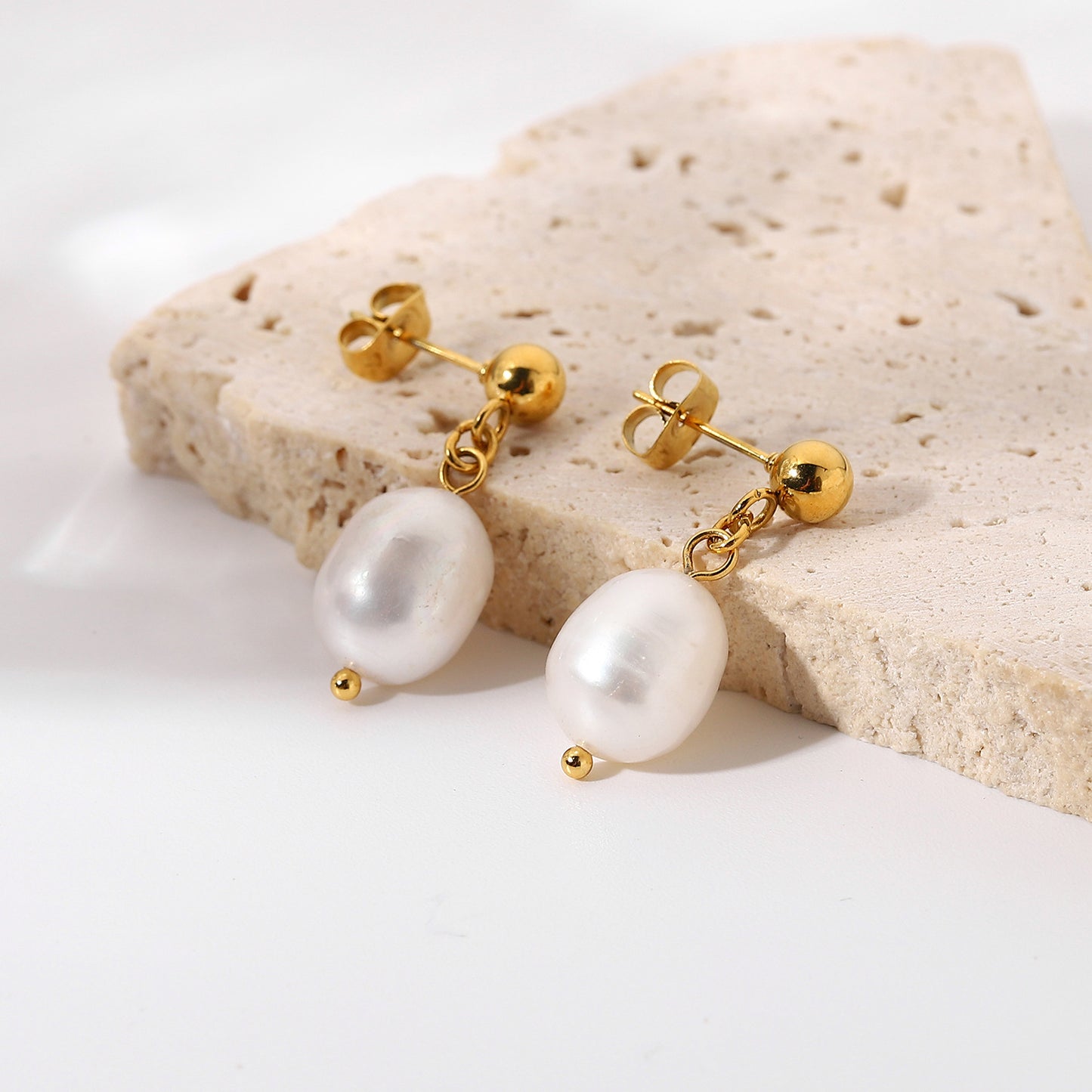 Stainless Steel Natural Bead Earrings