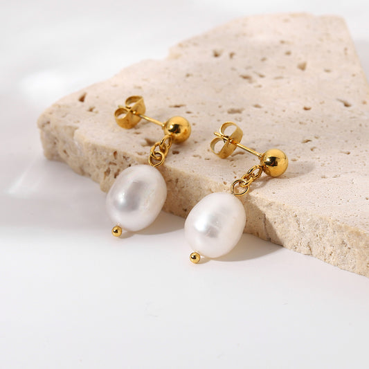Stainless Steel Natural Bead Earrings