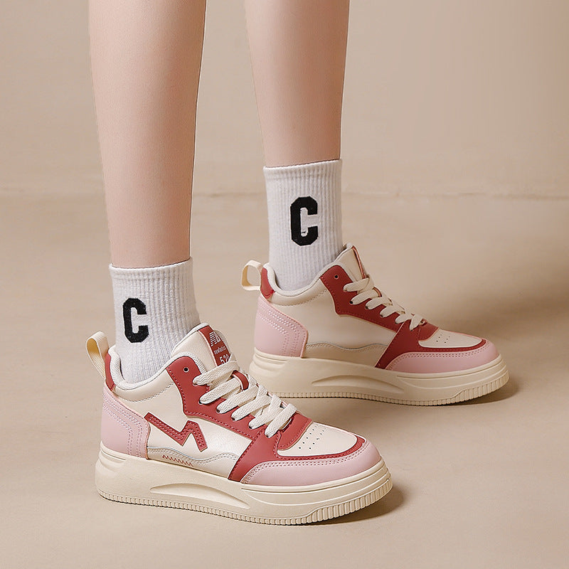 Thick-soled height-enhancing leather soft-soled sports shoes