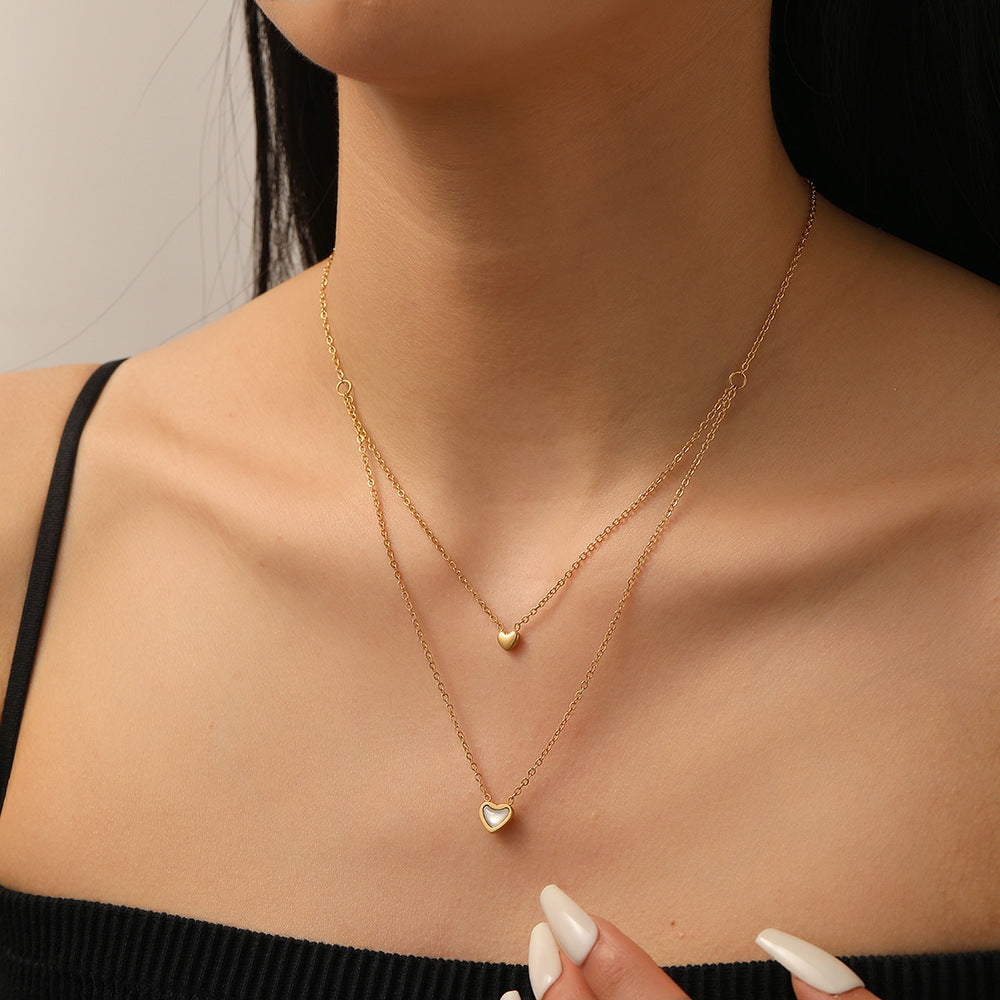 18K Gold-Plated Titanium Steel Double-Layer Heart Shell Clavicle Necklace