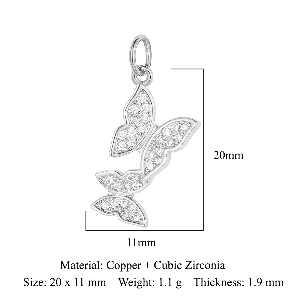 3 pcs/pack butterfly copper zircon angel pendant.