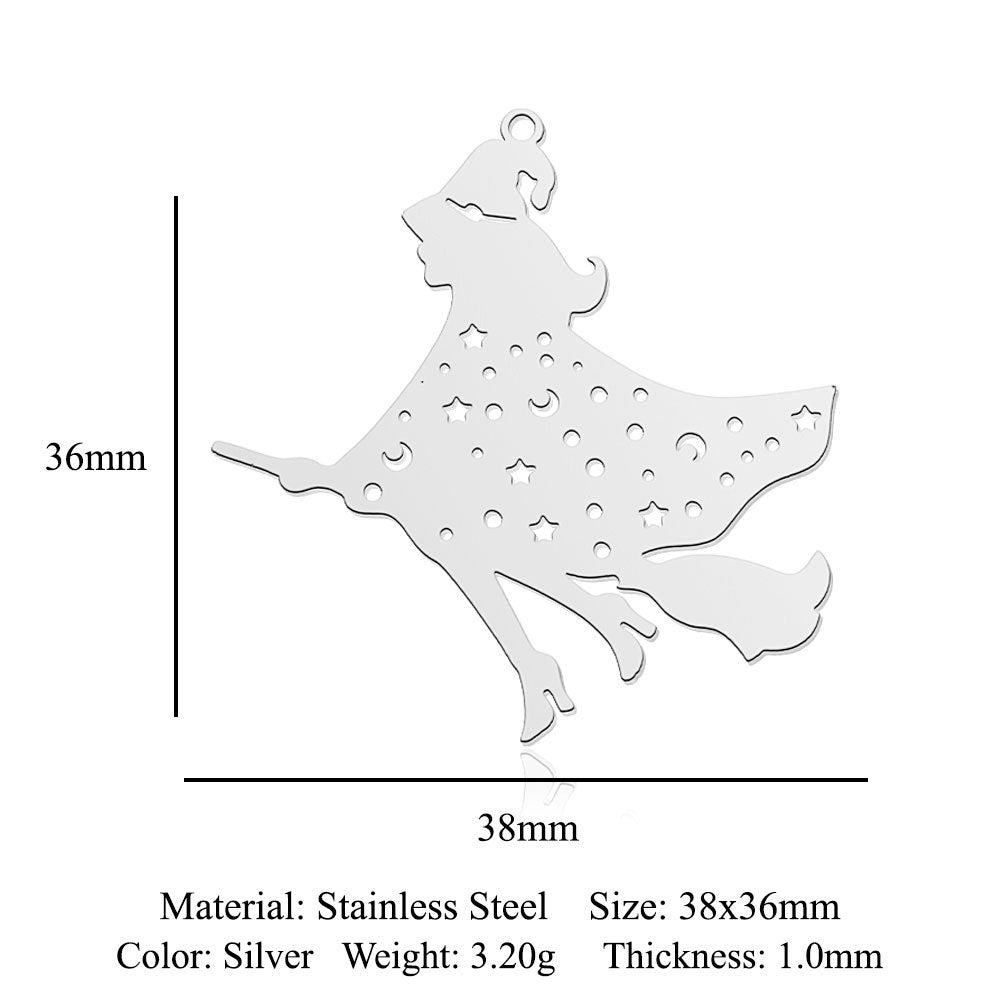 5 pcs/titanium steel magic witch broom necklace pendant