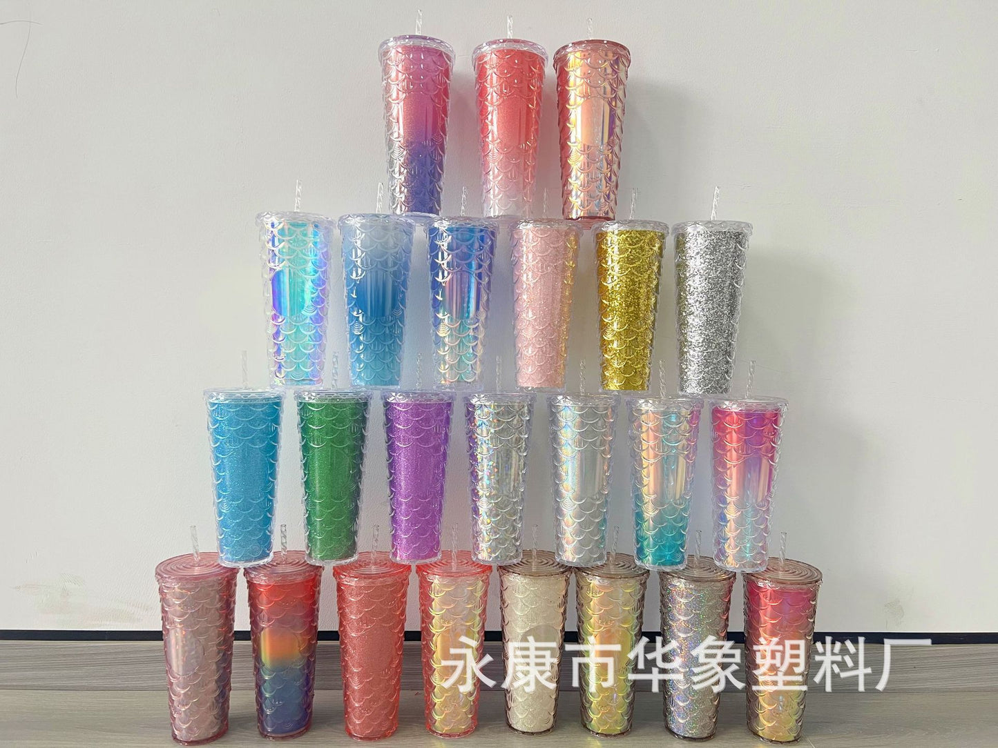 Fish scale cup double straw cup 700ml