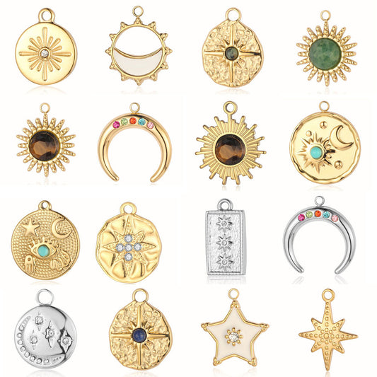 Sun Star Moon Crescent Stainless Steel Pendant