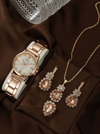 Steel belt quartz watch jewelry set