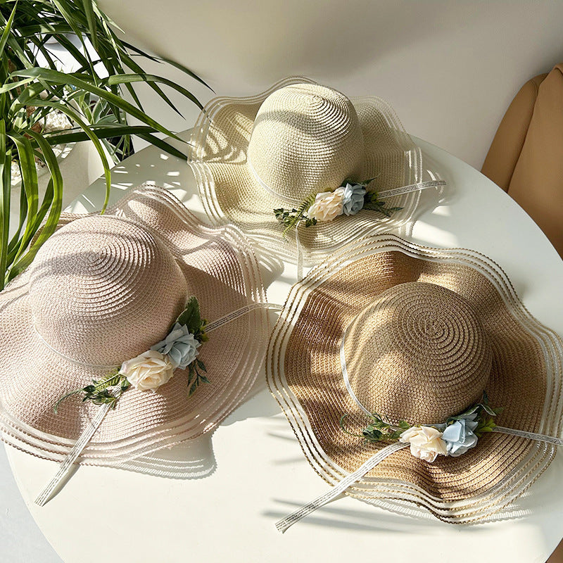 Wave Brim Straw Hat Family Chic Cute Princess Sun Protection