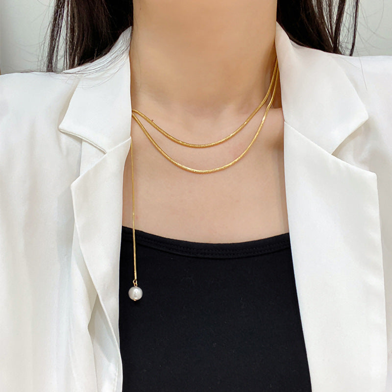 Women's Double-Layer Pearl Pendant Necklace