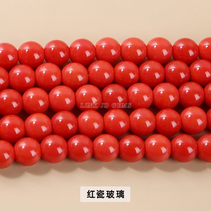 Color porcelain glass beads imitation jade round beads loose beads