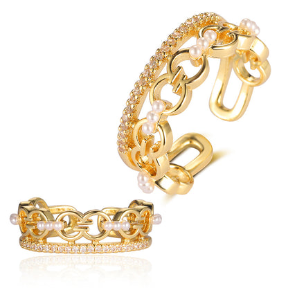 Pearl Flower Love Lock Bow Ring