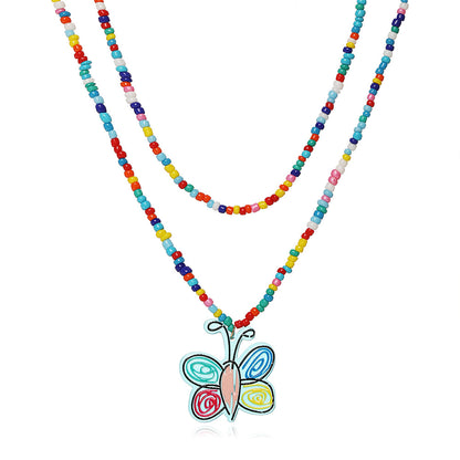 Beaded colorful rice beads layered necklace