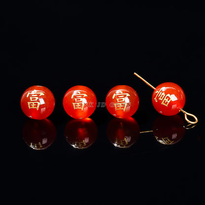 Agate bronzing double-sided word round beads