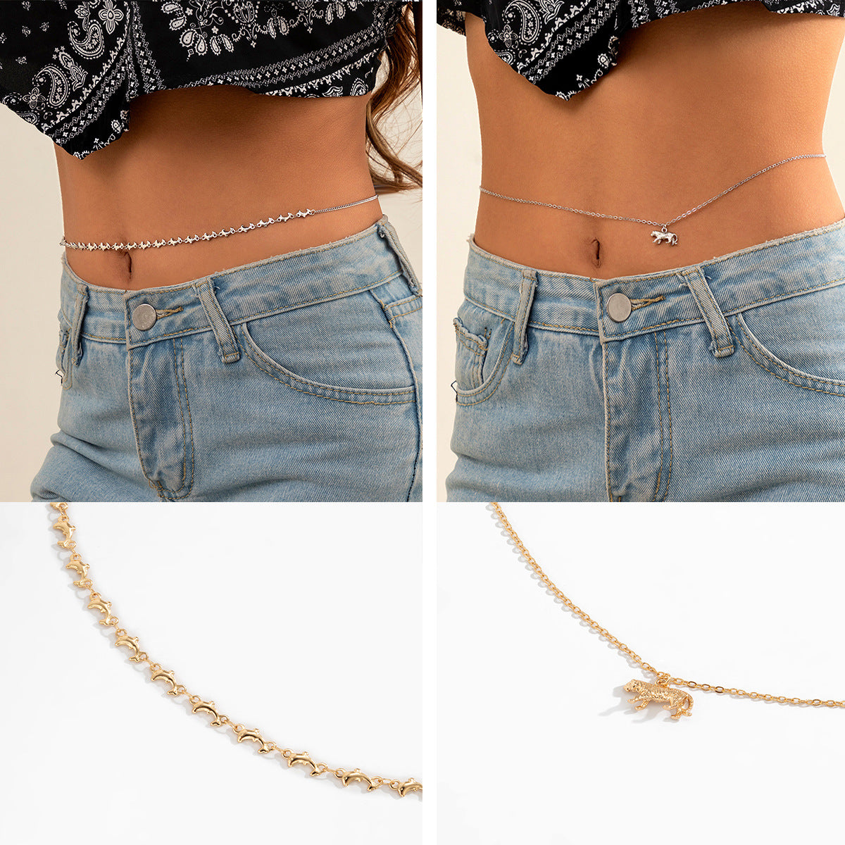 Cadena corporal sexy e informal con forma de delfín de metal 