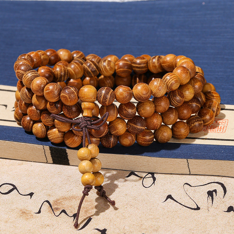 Gold Sandalwood Buddha Bead Bracelet 108 Golden Silk Wood