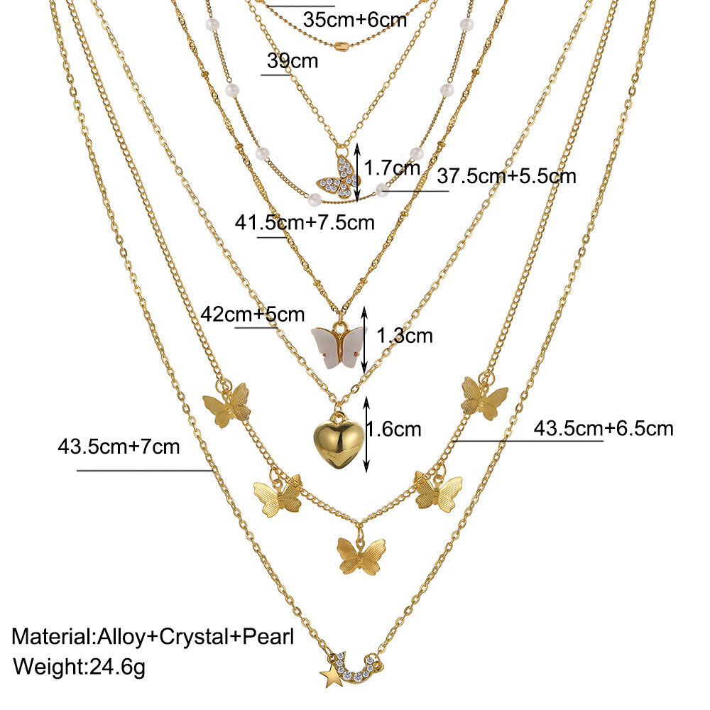 Dripping Butterfly Peach Heart Necklace Set