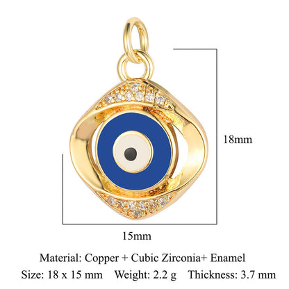 Colgante de cobre y circonita con forma de ojo del diablo y siete cuentas 