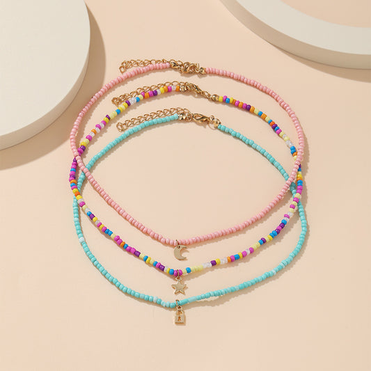 Candy Colored Star and Moon Necklace 3-Piece Set