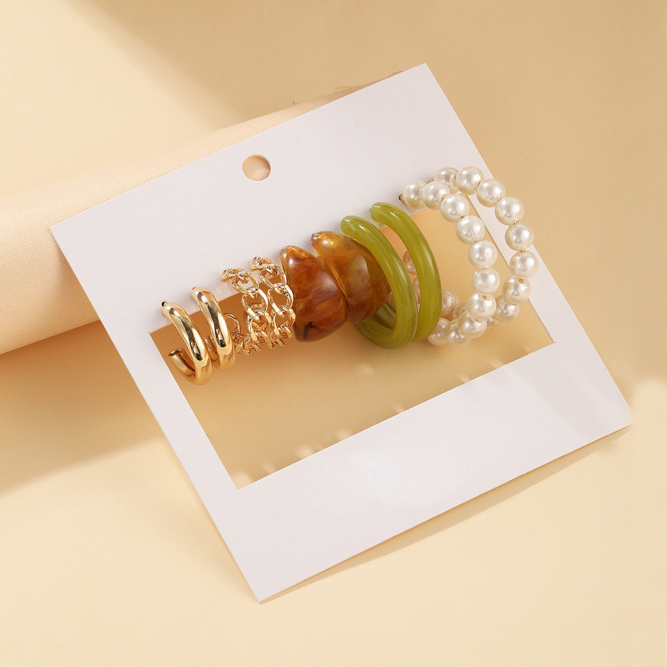 5-Pair Acetate & Pearl Earring Set