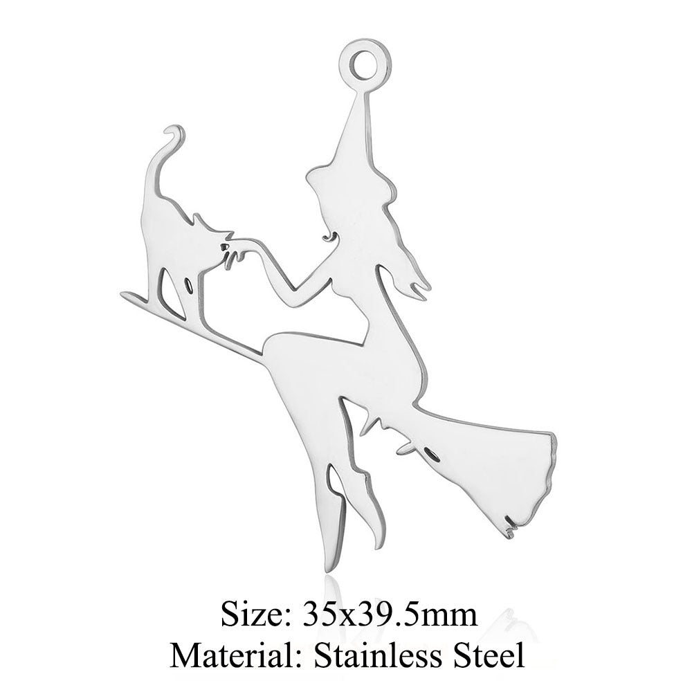 5 pcs/bag witch titanium steel pendant peach heart cross