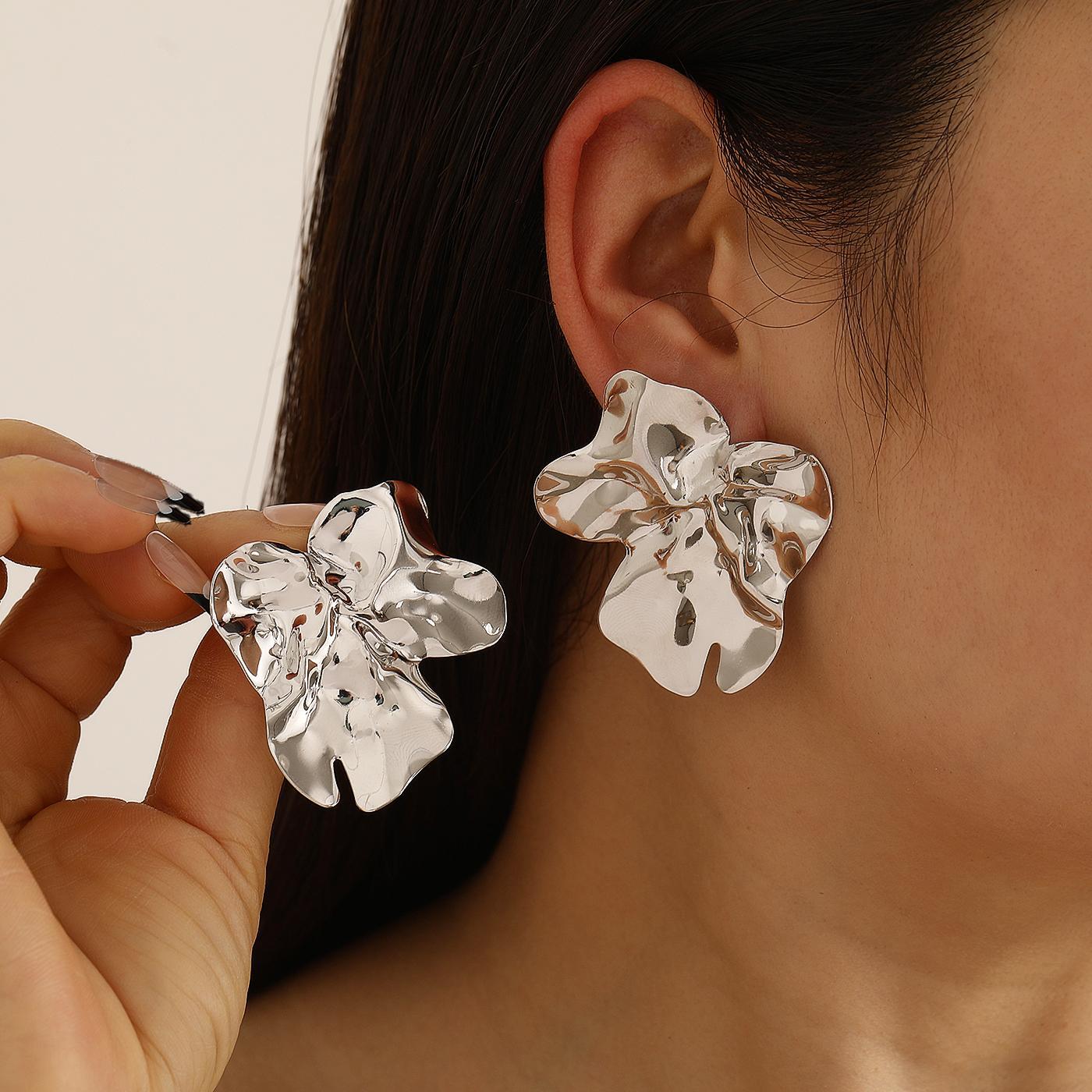 Irregular Pleated Metal Stud Earrings