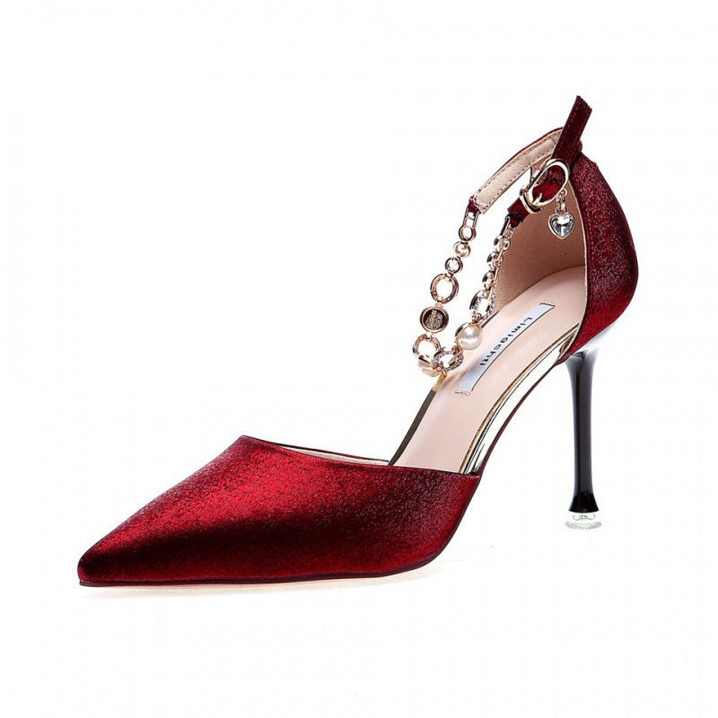 Sexy satin with red soles and high heels