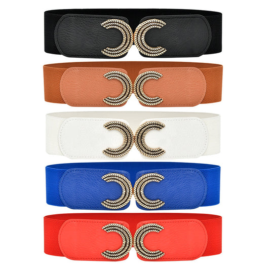 Elasticated toggle letter belt with elasticated waistband