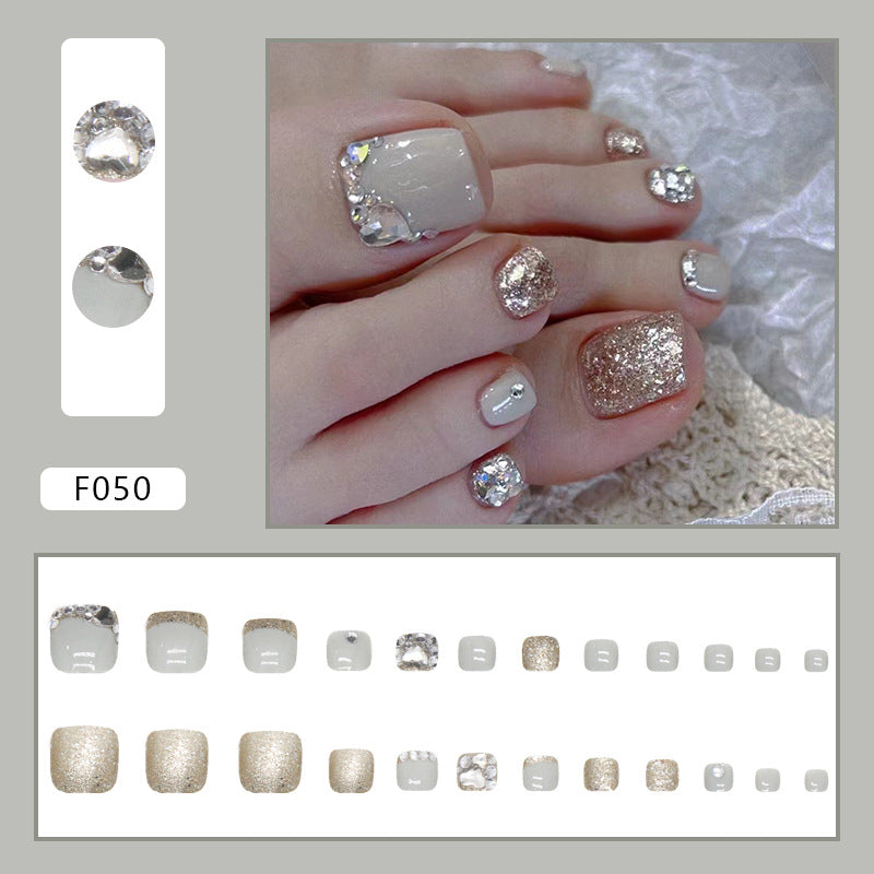 French Diamond Glitter Toe Nails