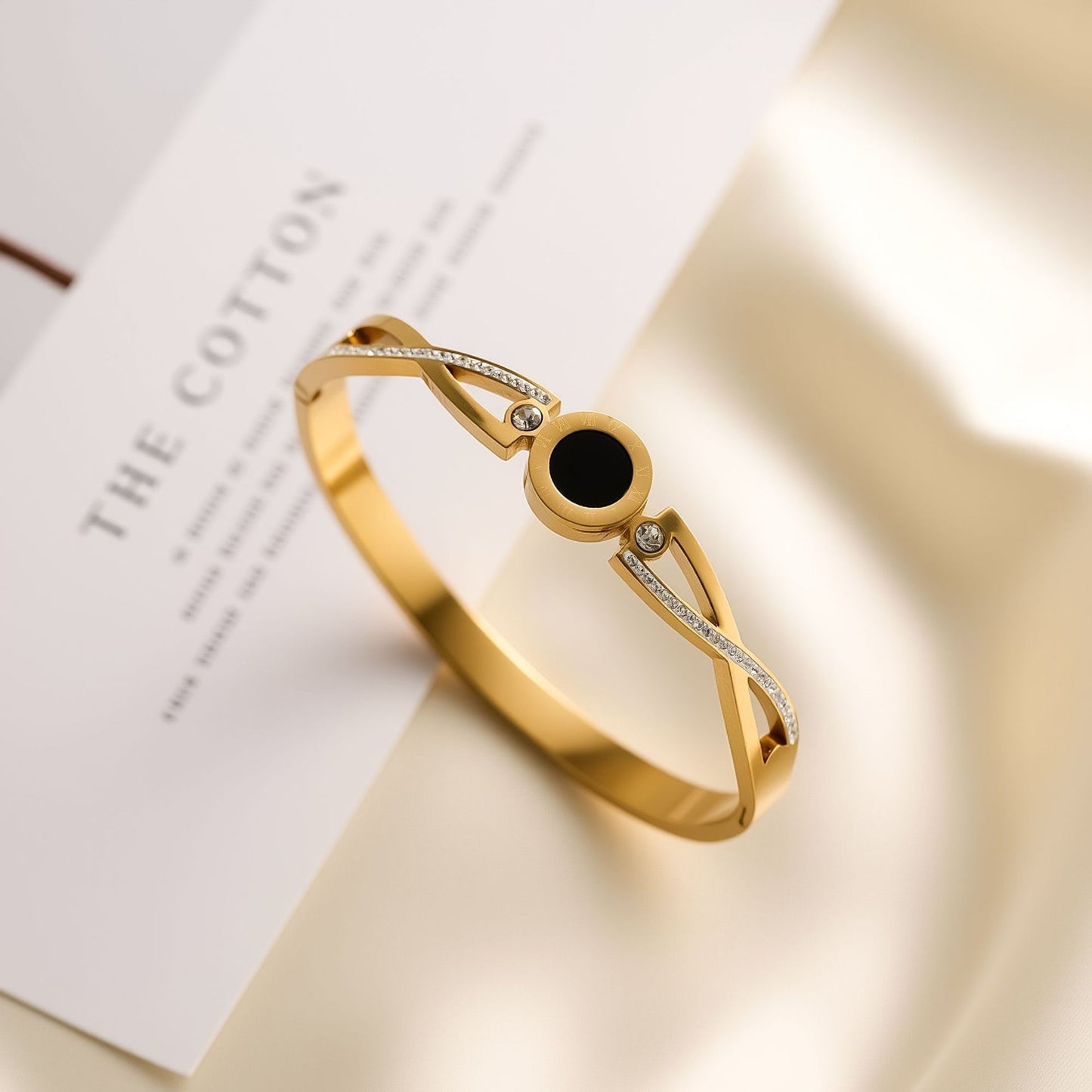 Non-Fading Titanium Steel Roman Numeral Bracelet with Pave Cross