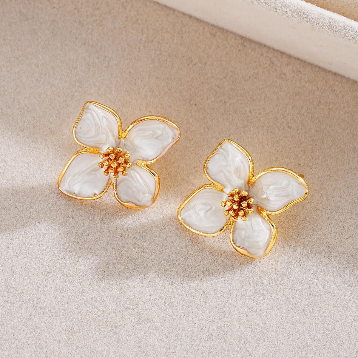 Vintage Drop Glaze Flower Stud Earrings