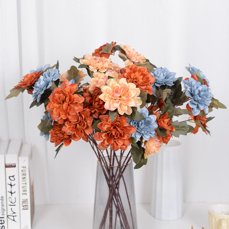 Simulation flower 3 heads dahlia silk flower fake flower peony flower