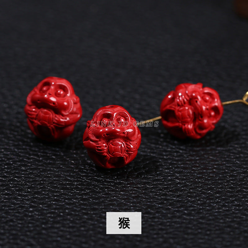 Raw mineral emperor sand twelve zodiac cinnabar loose beads