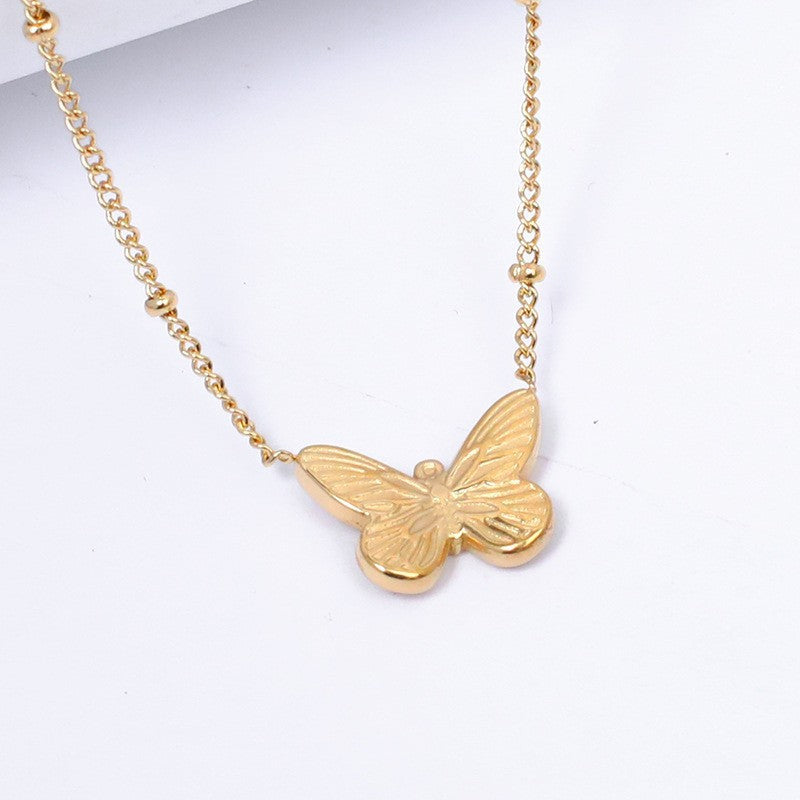 French-Inspired Titanium Steel Butterfly Bead Necklace