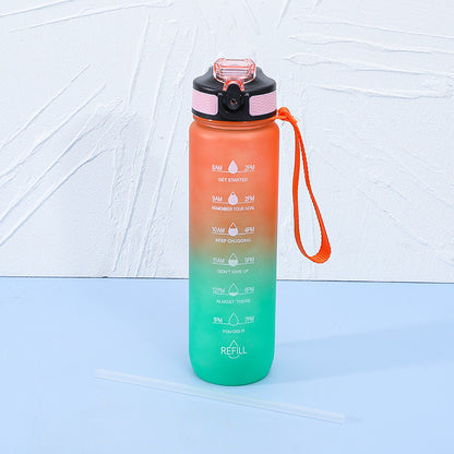 Botella de agua de plástico esmerilado con mango portátil 