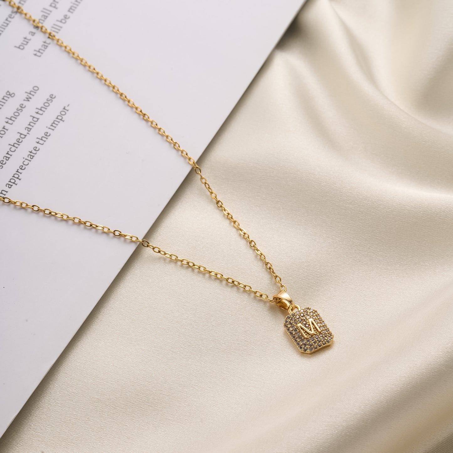 M Letter Diamond Pendant Necklace