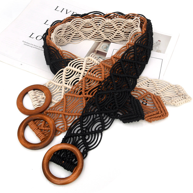 Braided round buckle boxy wide belt