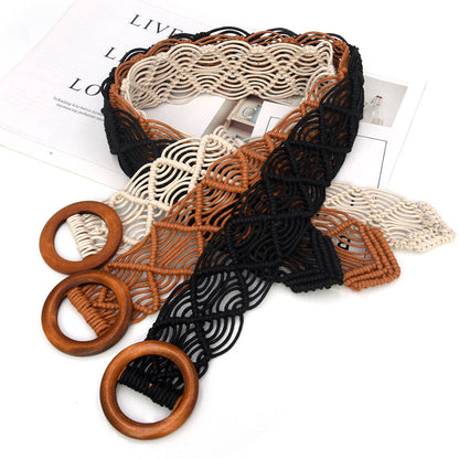 Braided round buckle boxy wide belt