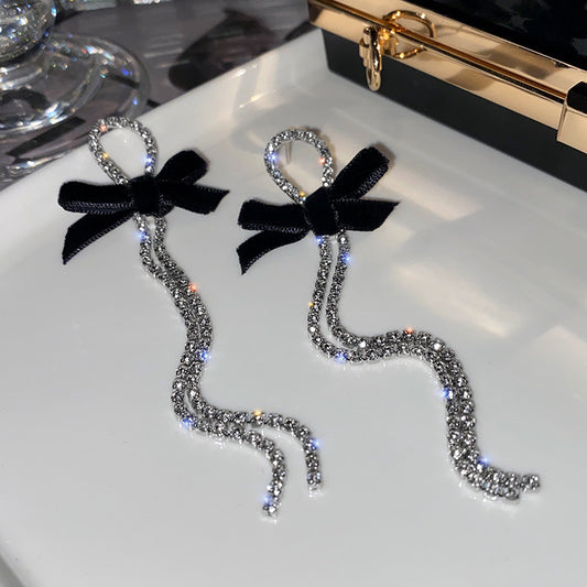 Pendientes de aguja de plata S925 con flecos largos de diamantes 