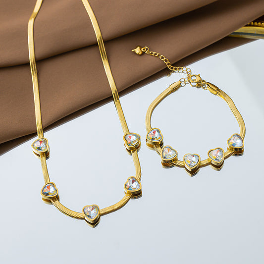 Women's 5A Crystal Heart 18K Gold-Plated Titanium Steel Collarbone Necklace