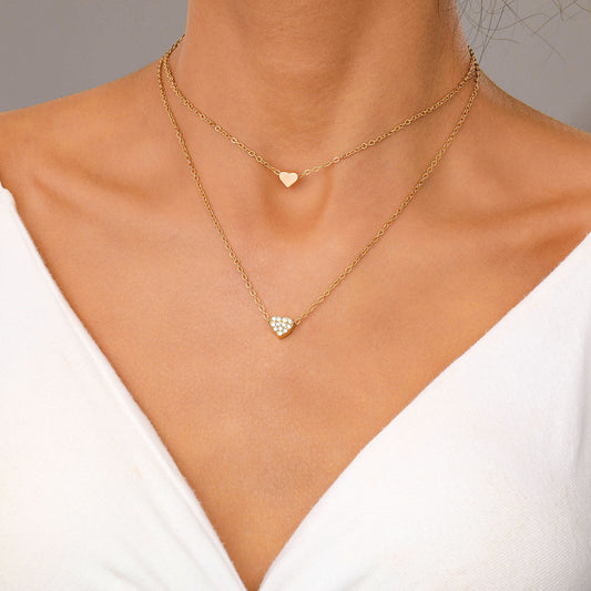 Pequeño collar de corazón de doble capa estilo Chanel 