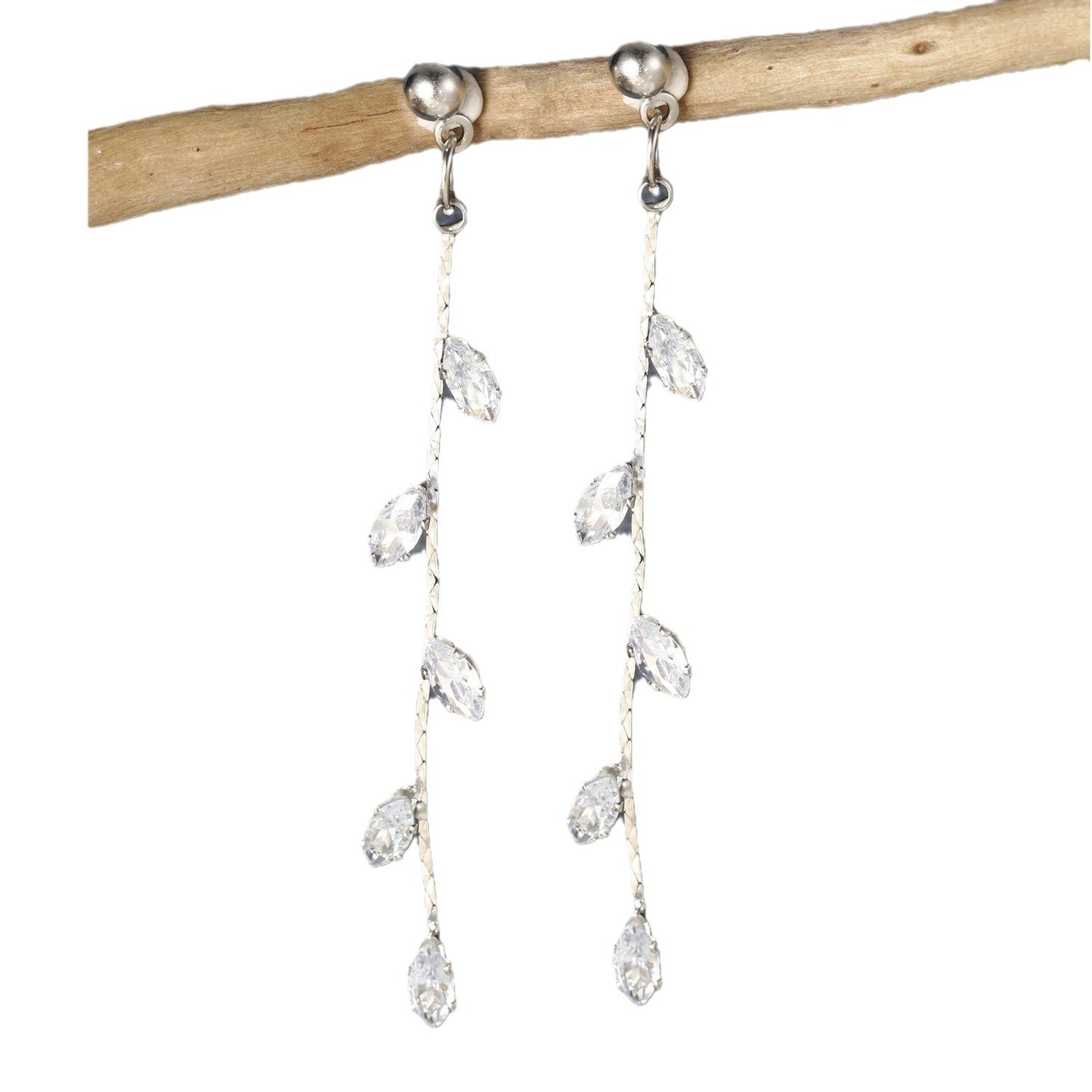 Zircon Leaf Fringe Earrings