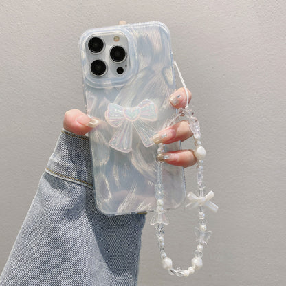 Silver Feather Case iPhone16 Pro 14 13 Bow Chain Laser PC Cover