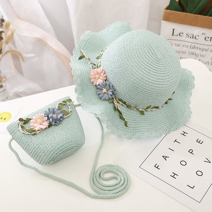Conjunto de sombrero para el sol para niñas, nuevo bolso de paja de verano, princesa UV para bebés 