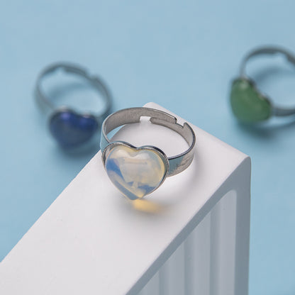 Anel de aço inoxidável ajustável de pedra natural em forma de coração 