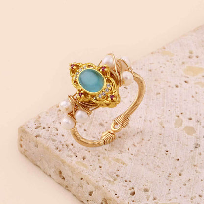 Four-leaf clover natural freshwater pearl ring