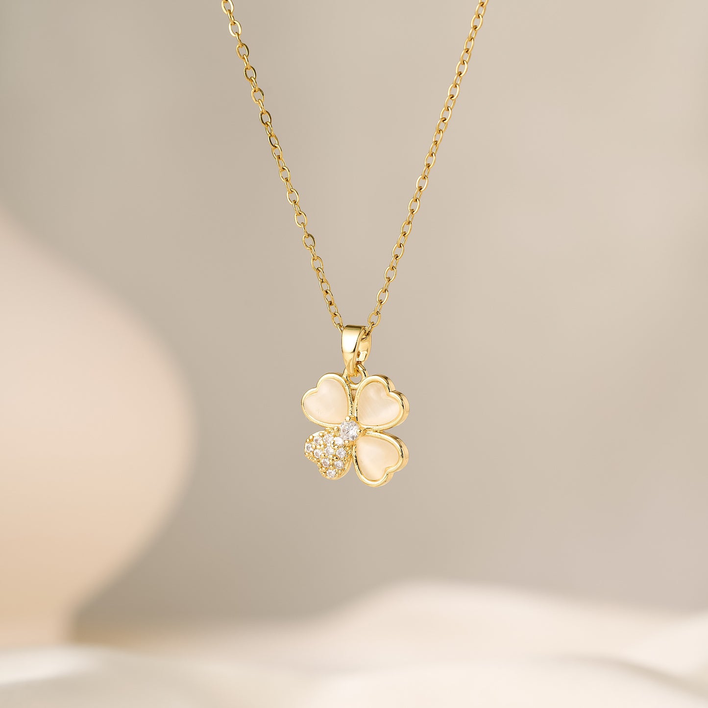 Zircon Opal Four-Leaf Clover Necklace