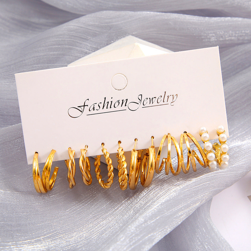 6-Piece Gold Twisted C-Hoop Earring Set